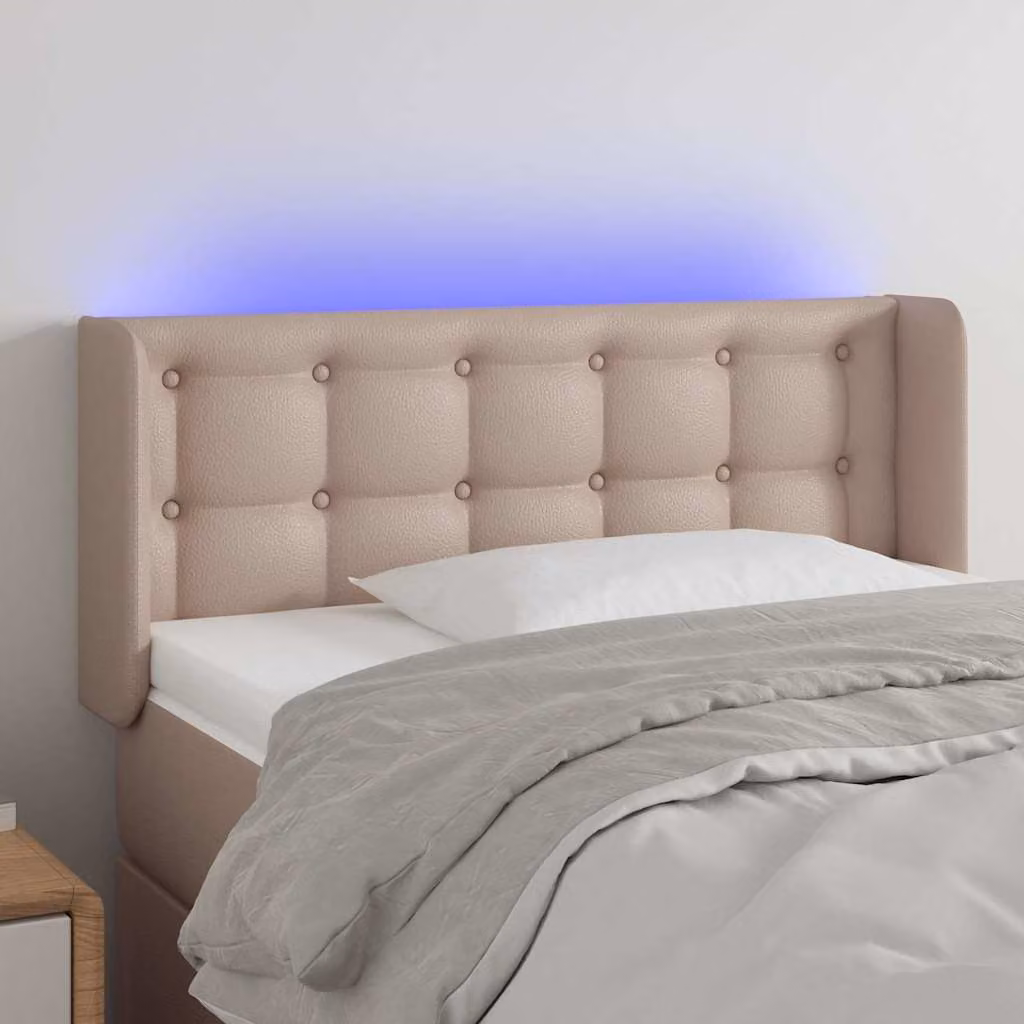 Testiera per letto vidaXL in similpelle beige con illuminazione LED e porta di ricarica USB, L 103 cm, P 16 cm, H 78-88 cm