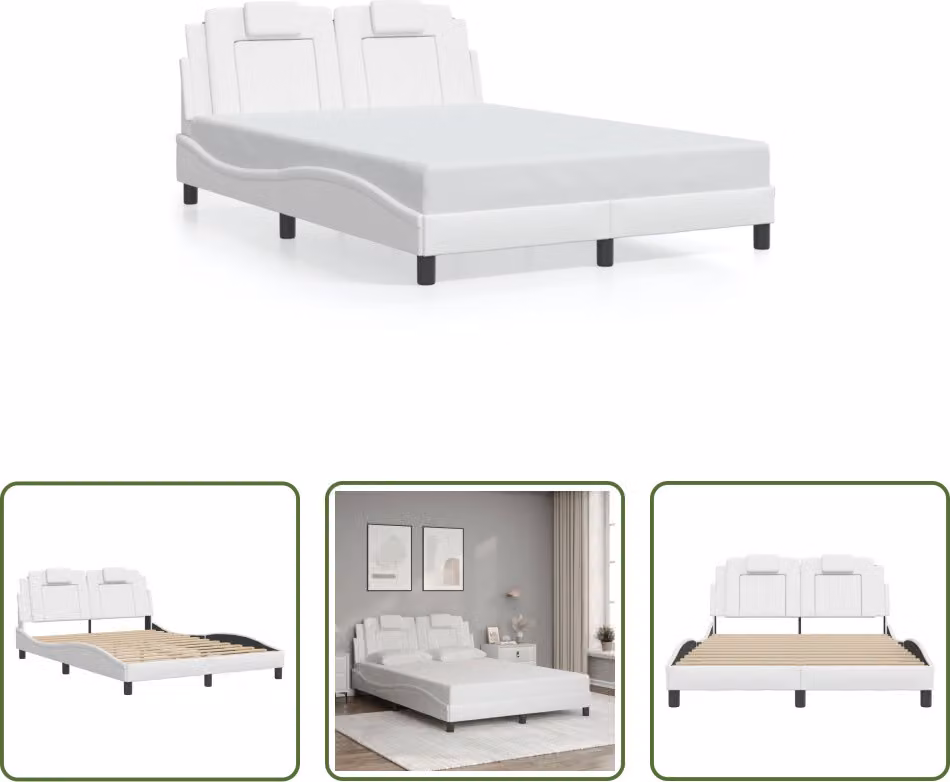 The Living Store Giroletto con testiera bianco 120x200 cm in ecopelle