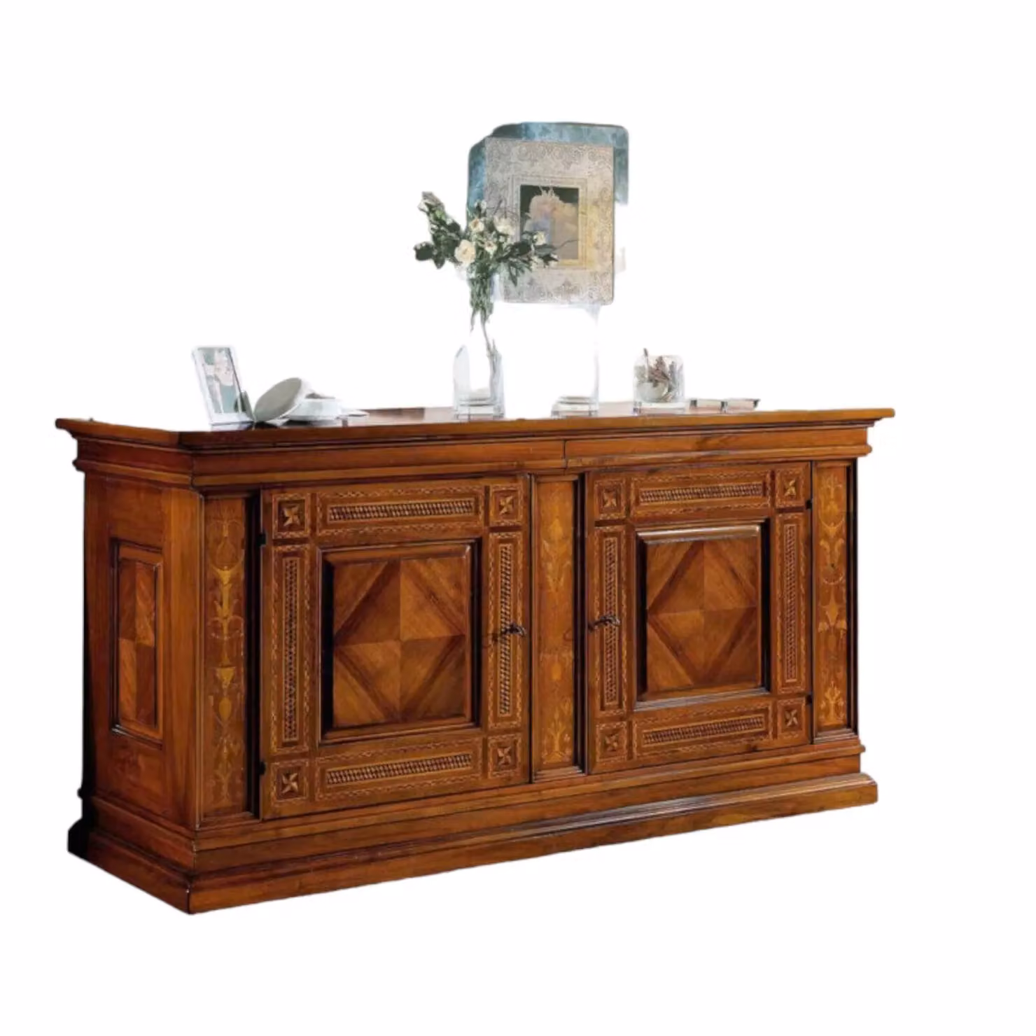 Credenza classica con 2 porte e intarsio in legno Bassano marrone Mobili 2G L: 230 cm, P: 68 cm, H: 115 cm – 2