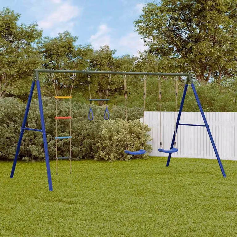 vidaXL Set Gioco da Esterno con Altalene, Trapezio e Scala Multicolore in Metallo e Plastica, H: 185 cm, L: 341 cm, P: 40 cm