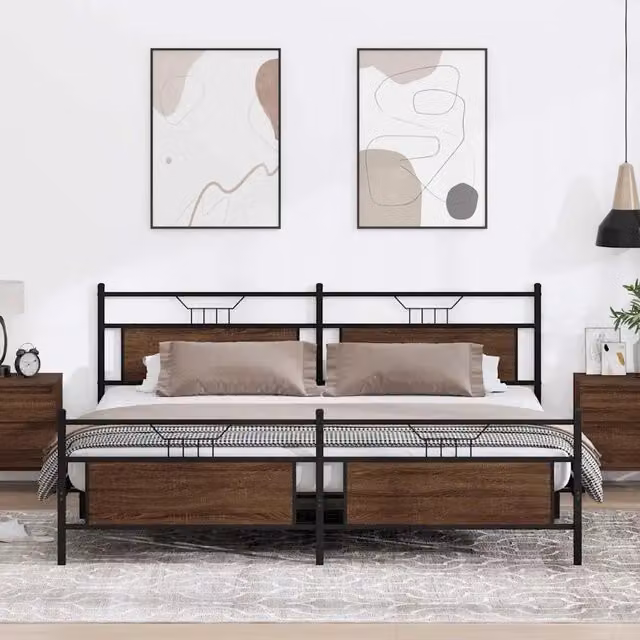 Giroletto senza Materasso in Metallo-Struttura Letto Rovere Marrone 200x200 cm 143789