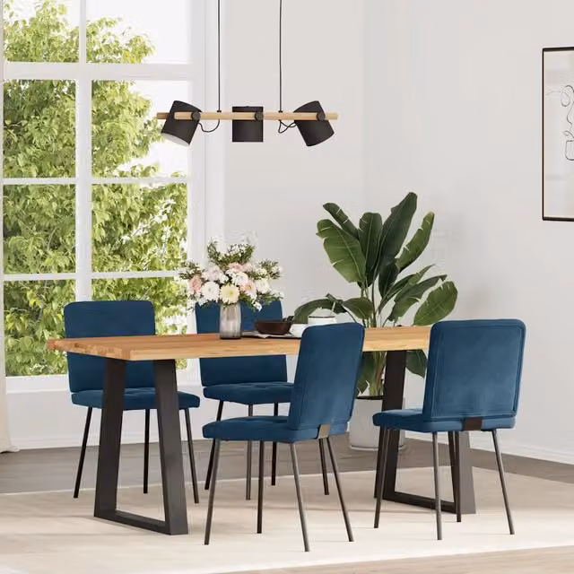 Set di 4 sedie da pranzo vidaXL in velluto blu con struttura in metallo e legno per soggiorno e cucina – 1