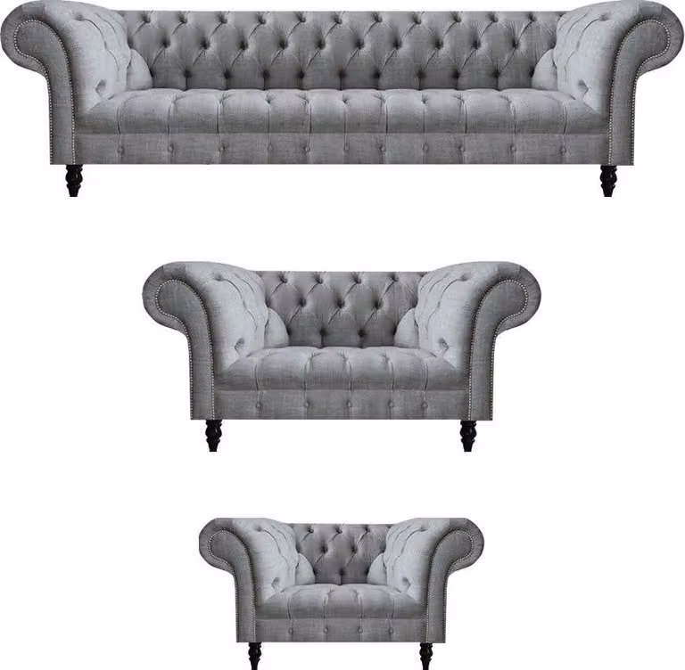 Luxuriöse Garnitur Chesterfield Sofagarnitur 4+2+1 Sitzer Grau Möbel