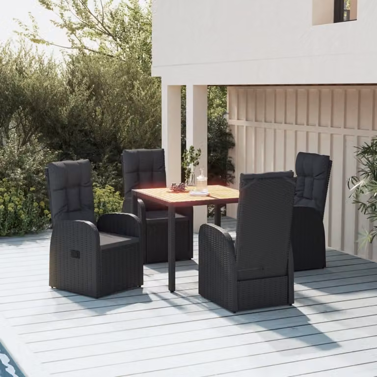 Maison Exclusive - Set da pranzo da giardino 5 pezzi con cuscini in polyrattan nero