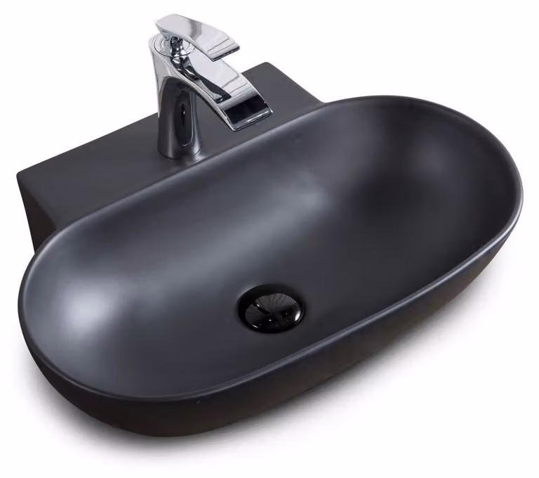 Lavabo in Vetroceramica - Design moderno - Nero opaco, 55 cm