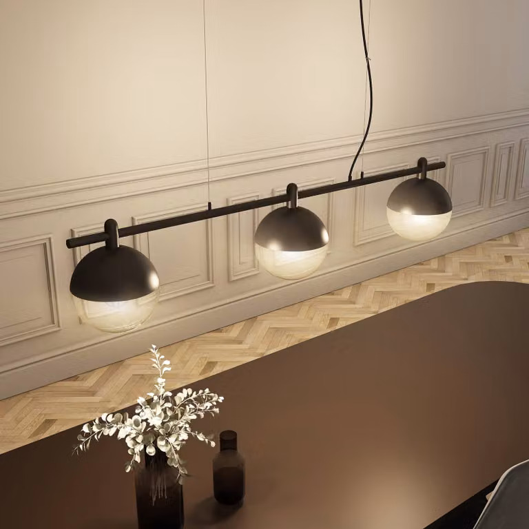 Lampada a sospensione Dustian Lucande, dimmerabile, Nero, Soggiorno / Sala da pranzo, Vetro, Design, Lampada a sospensione