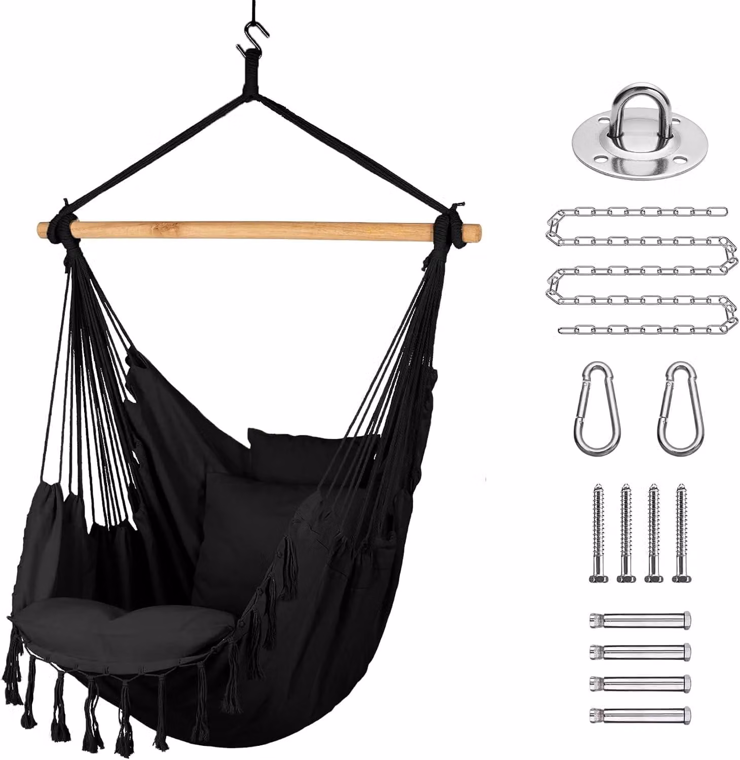 Sedia a dondolo sospesa, grande, realizzata con corda in polipropilene e tessuto in cotone e lino, dimensioni 240x150 cm, adatta sia per interni che per esterni