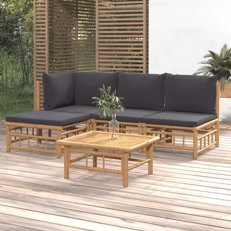 Maison Exclusive - Set da giardino da 5 pezzi con cuscini in bambù grigio scuro