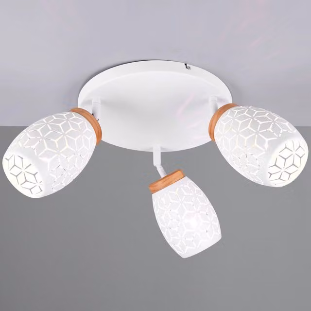 PLAFONIERA 3XE14 BIDAR D.58CM BIANCA/LEGNO