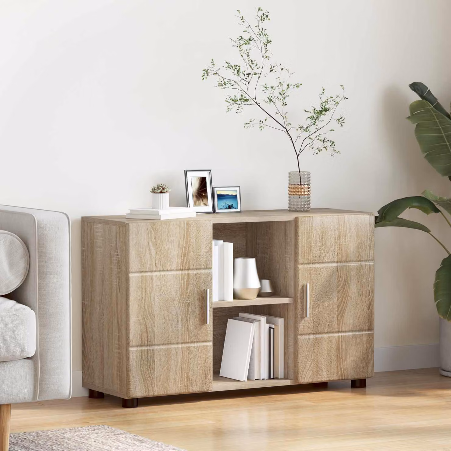 Credenza moderna vidaXL FLORIN in Rovere Sonoma, L 88,5 x P 30,5 x H 55,5 cm