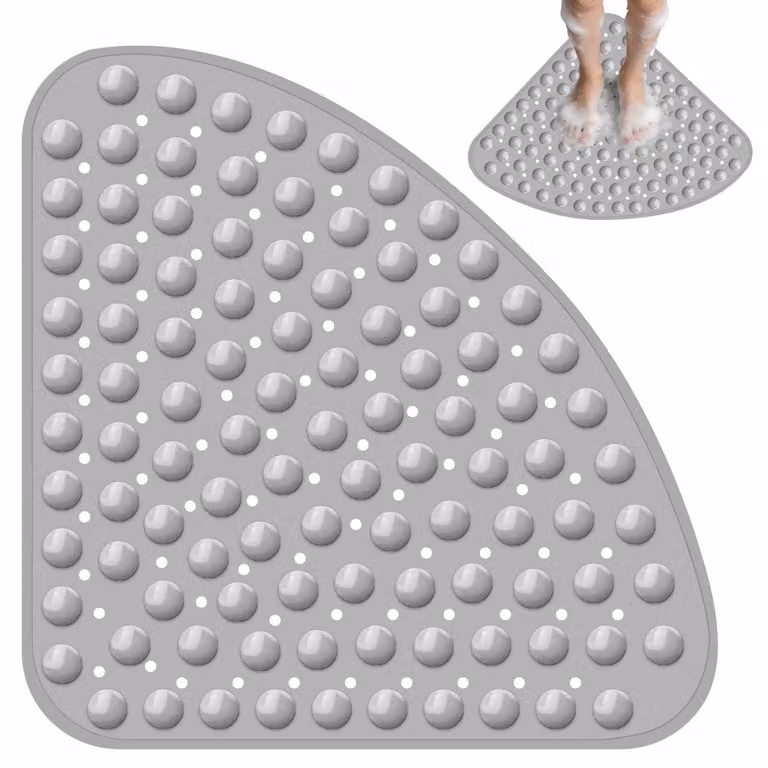 Tappetino antiscivolo a forma di quarto di cerchio per doccia, 54x54 cm, in PVC, con ventose e fori di scarico