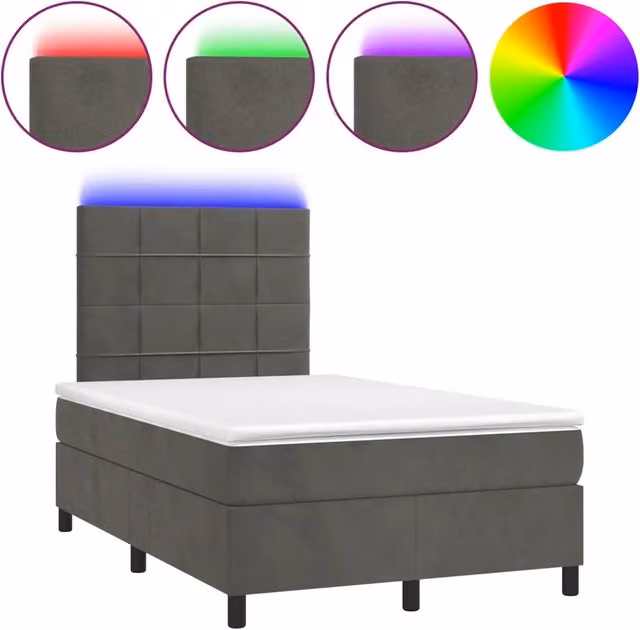 Letto Ibrido vidaXL in Velluto Grigio con Illuminazione LED e Porta USB L/P/H: 120 x 200 cm