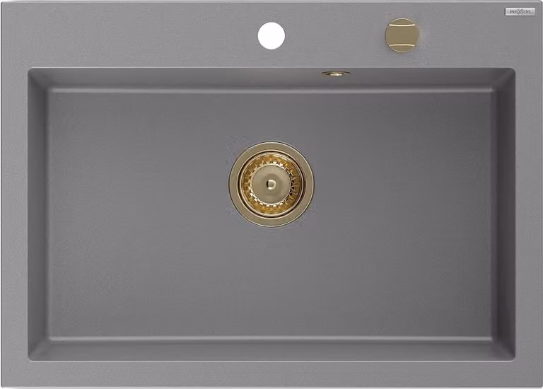 Mexen Elix lavello in granito a 1 vasca 700 x 500 mm, grigio, sifone dorato - 6526701005-71-G