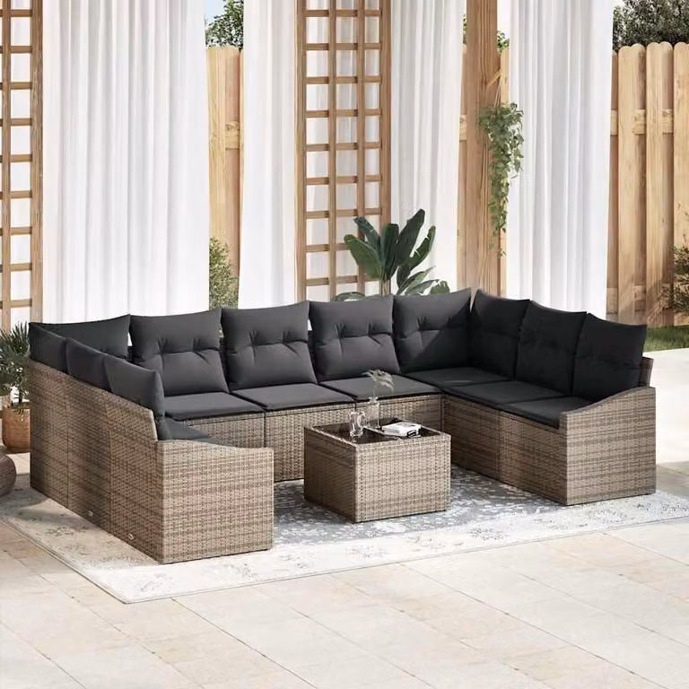 Maison Exclusive - Set di divani da esterno, 10 pezzi, grigio [Materiale sintetico]: rattan sintetico