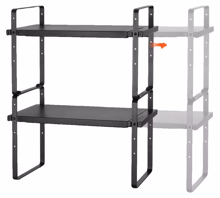 Organizzatore per scaffali, con altezza regolabile, larghezza espandibile, colore nero
