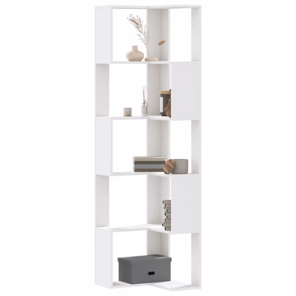 Libreria angolare vidaXL con 5 ripiani in legno bianco, ideale per soggiorno o ufficio, L/P/H: 50 x 50 x 179 cm