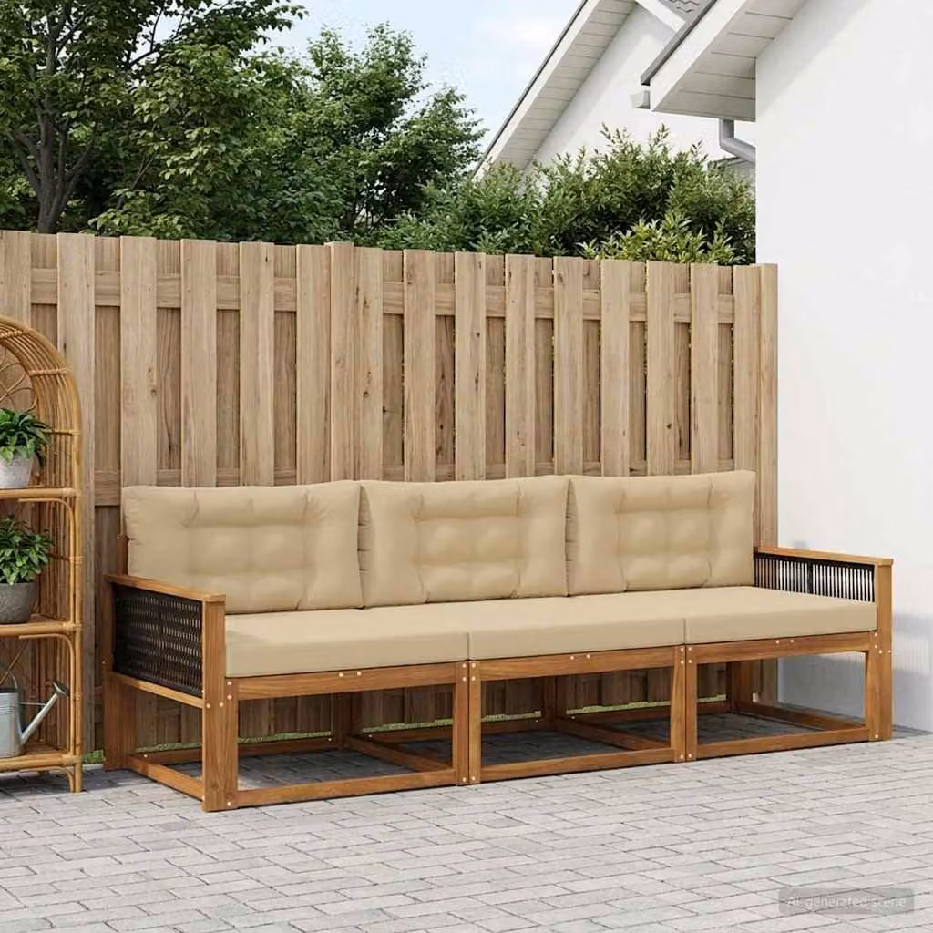 Set di divani da esterno vidaXL in legno di acacia con cuscini, colore marrone e beige