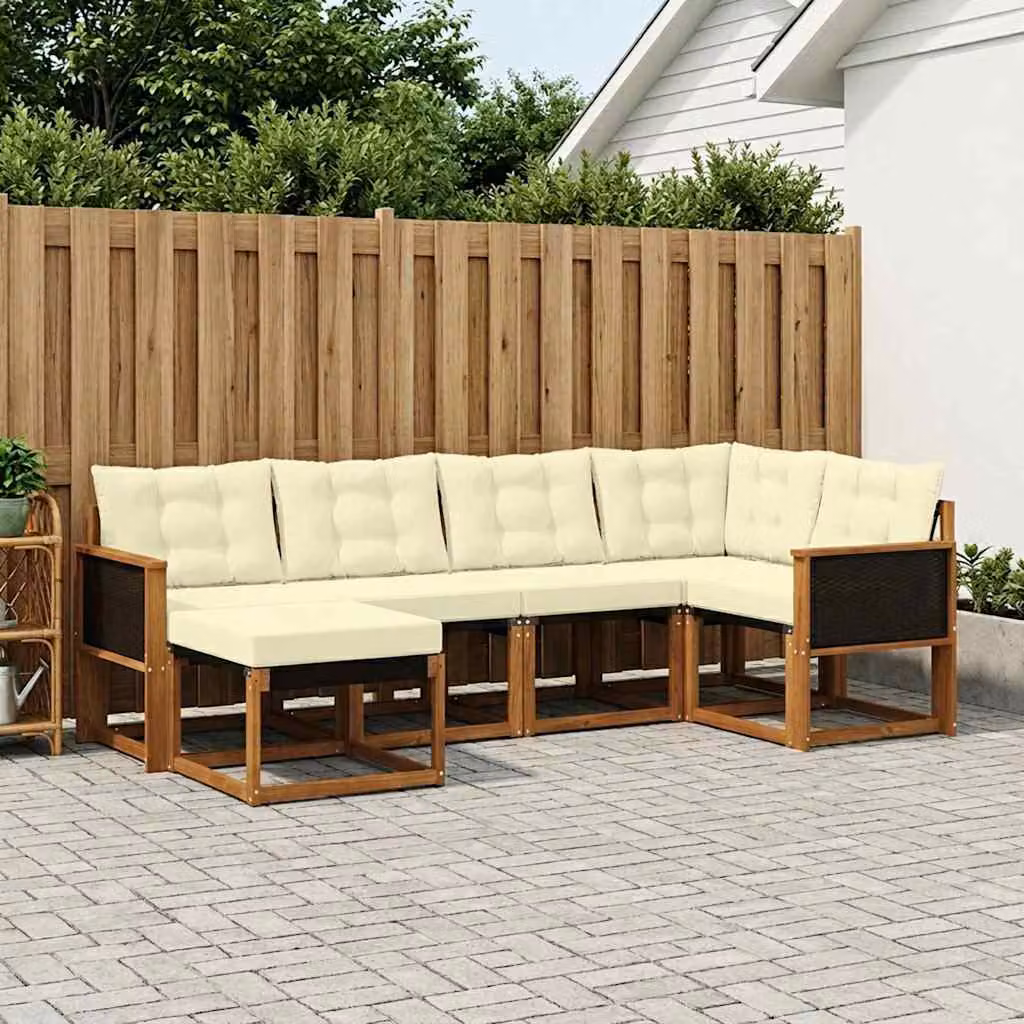 Set di divani da esterno a L vidaXL in legno di acacia con cuscini, colore beige e marrone