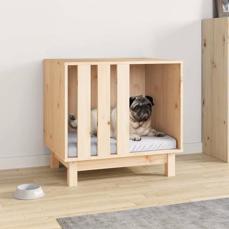 Cuccia per cani vidaXL in legno di pino naturale, colore marrone e beige, L 60 cm x P 45 cm x H 57 cm