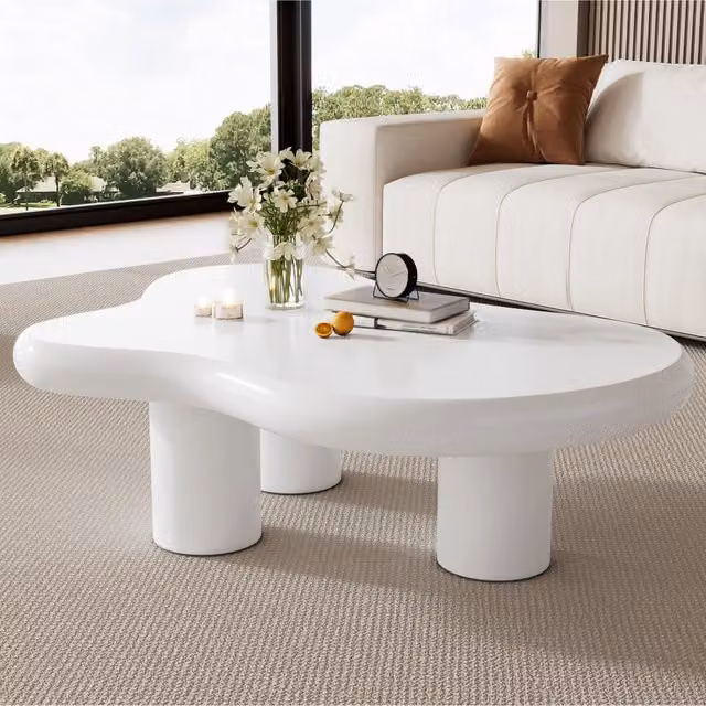 Tavolino basso fisso a forma di nuvola in MDF laccato bianco con feltrini protettivi 97 × 67 × 32 cm