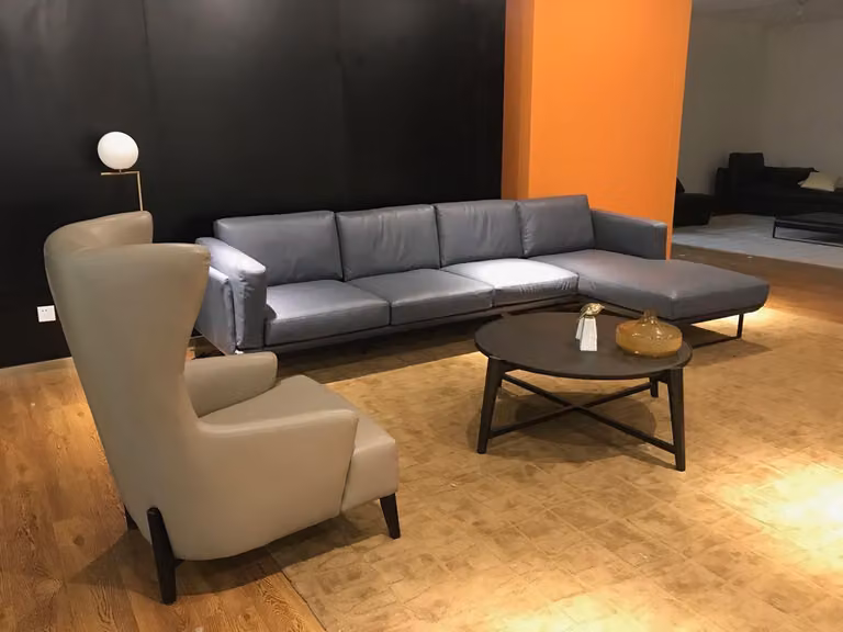 Italienische Designer Möbel Eck Sofa Couch Polster Sitz Garnitur Leder Blau