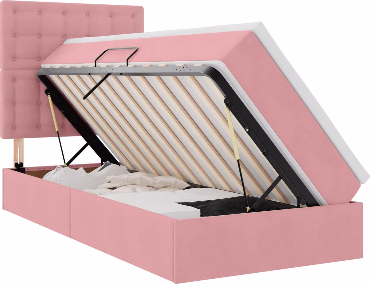 Letto con contenitore LED e materasso Rosa 90 x 200 cm Velluto