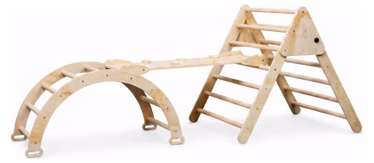 Buxibo XXL Struttura di arrampicata - Triangolo pieghevole + arco di arrampicata + scivolo - Parco giochi montessoriano in legno - Natura - 210x83x81cm