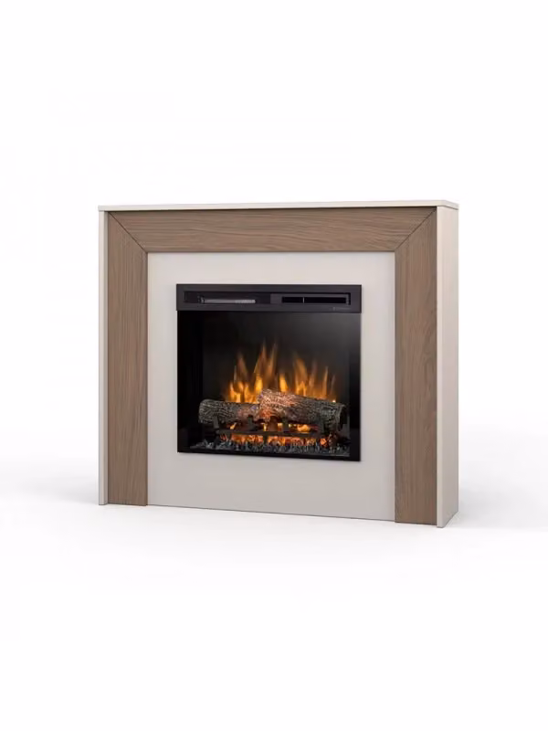 Camino elettrico riscaldante autoportante ZUNI con LED, colore Rovere e Cashmere, L 108,2 x P 93,5 x H 27,5 cm – 2
