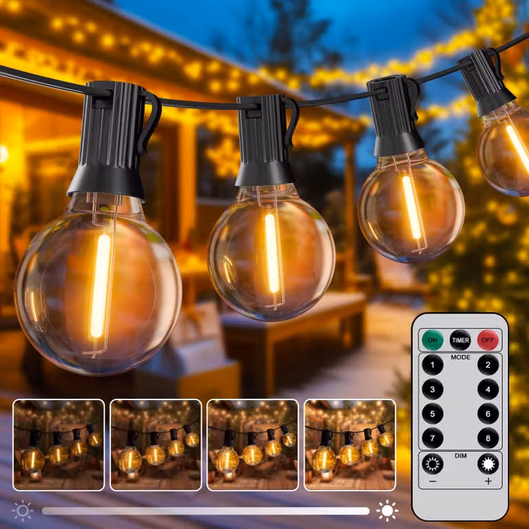 Catena luminosa a LED, 30 metri, grado di protezione IP44, 44 lampadine, luce bianco caldo, con telecomando