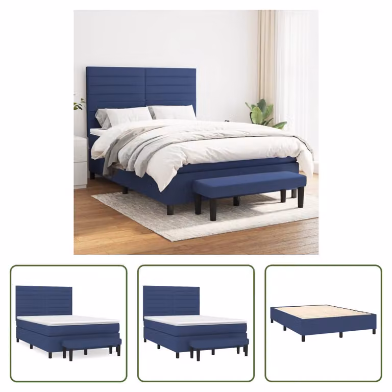 The Living Store Letto a molle con materasso Blu 140x200 cm in tessuto