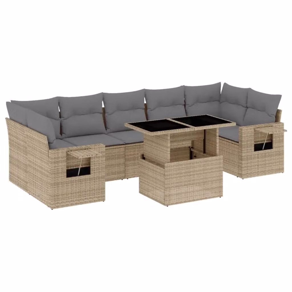 vidaXL Set Divano da Giardino 8 pz a Forma a L con Cuscini Beige e Grigio in Polyrattan e Struttura in Metallo – 2