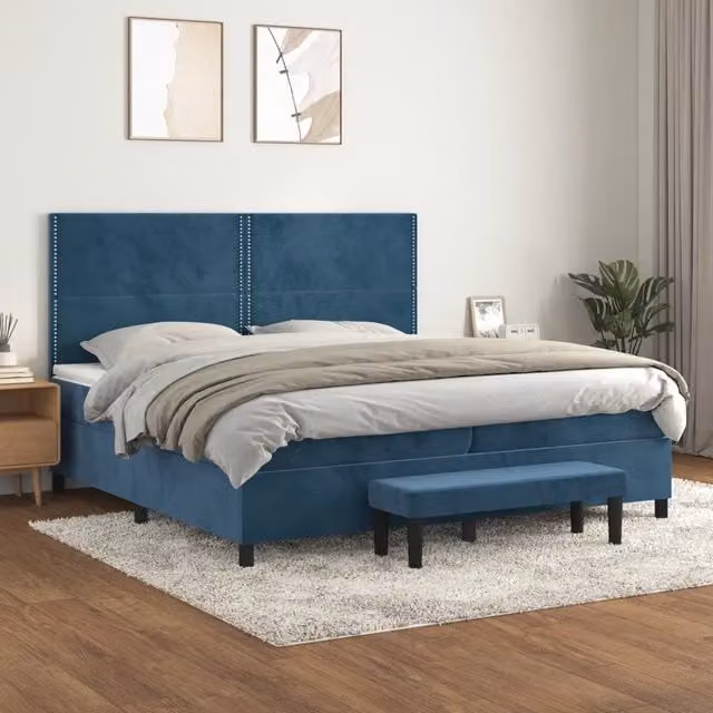 Giroletto a Molle con Materasso Blu Scuro 200x200 cm in Velluto 3137807