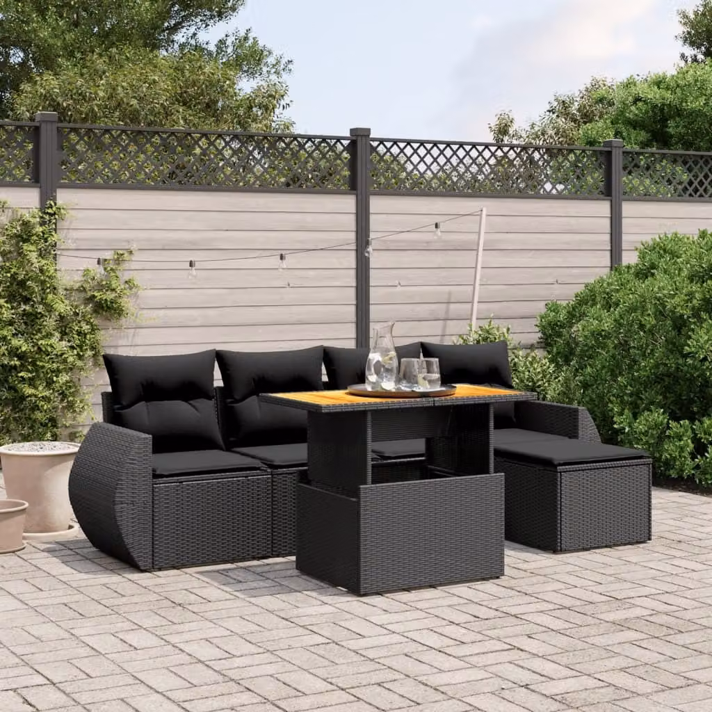 Maison Exclusive - Set da giardino 6 pezzi con cuscini in polyrattan nero