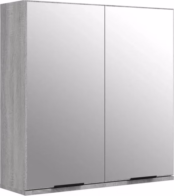 Armadietto da bagno con specchio moderno in legno grigio, sospeso, L: 64 cm, P: 20 cm, H: 67 cm