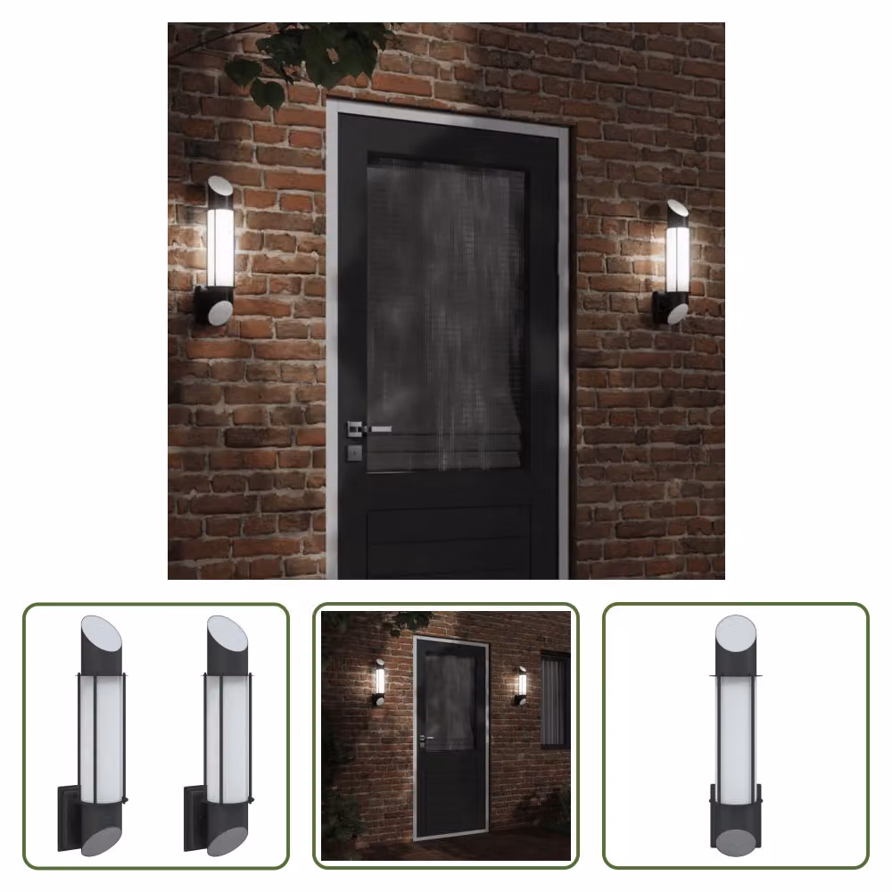 The Living Store Applique da esterno 2 pezzi in acciaio inox nero