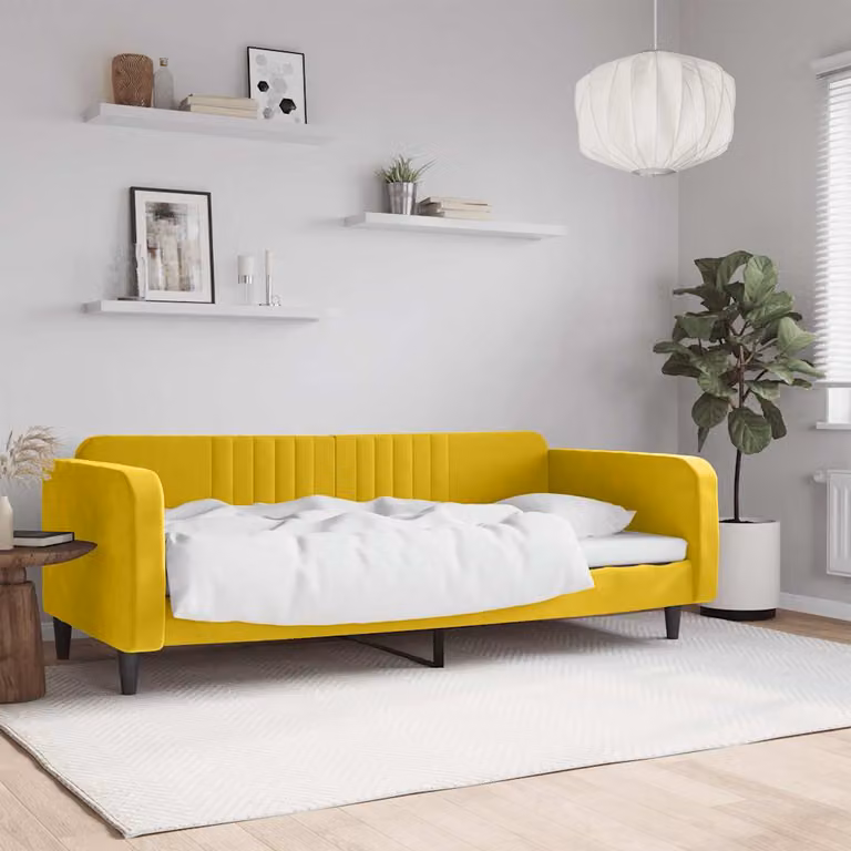 Letto da giorno vidaXL in velluto giallo con struttura in legno e metallo L: 200 cm, P: 100 cm, H: 75 cm