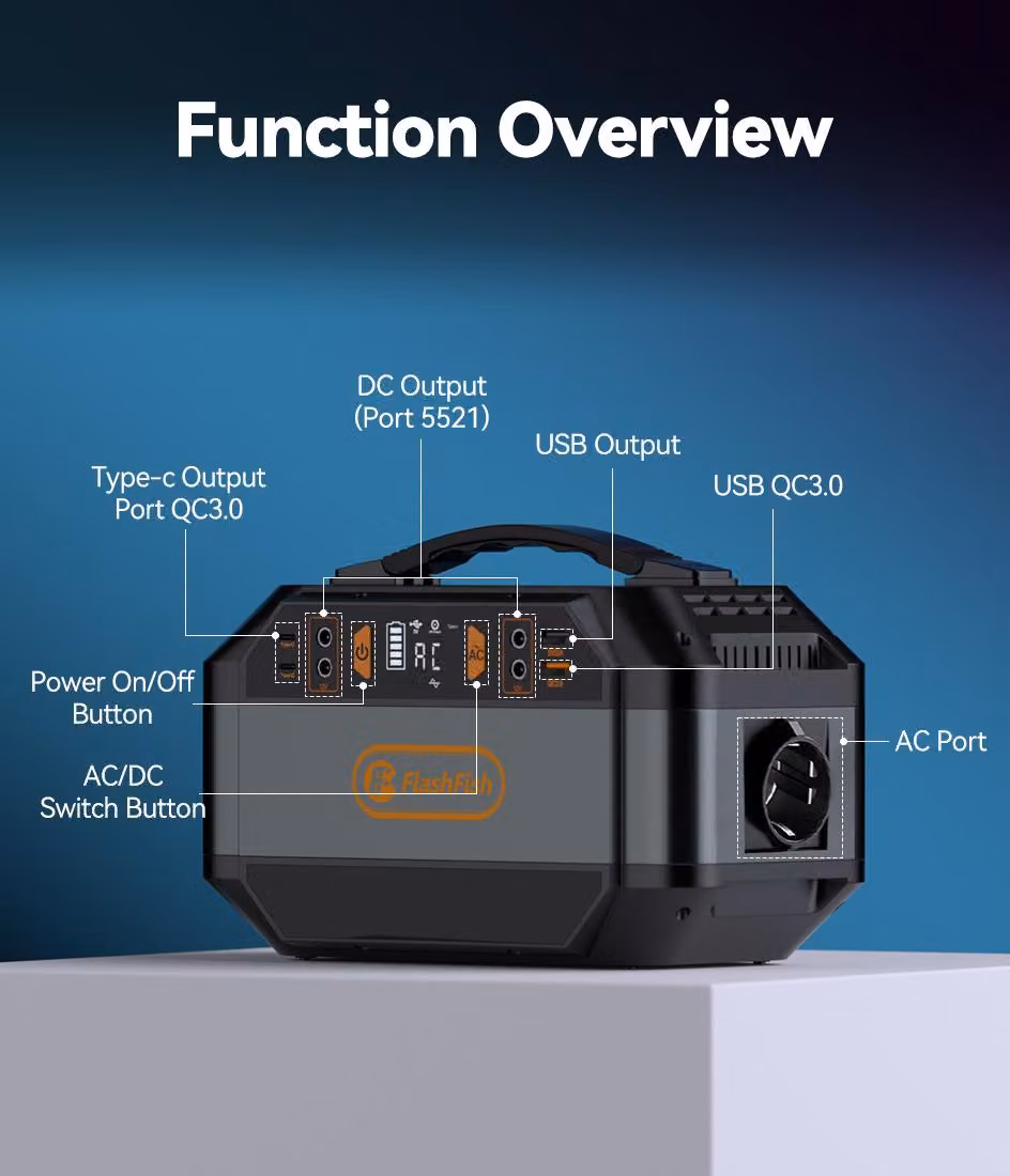 Centralina portatile da 330W con pannello solare - capacità di 288,6Wh - ideale per l'uso in viaggio