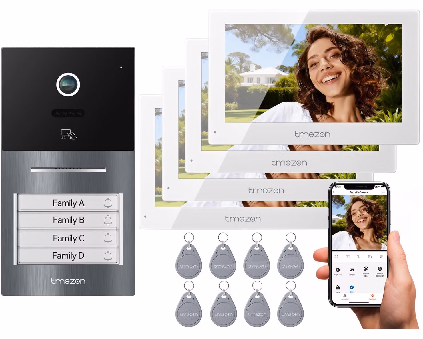 Kit videocitofono per case familiari (adatto a case con più appartamenti) - Risoluzione HD 1080p - Schermo touchscreen da 7 pollici - Utilizzabile sia all'interno che all'esterno