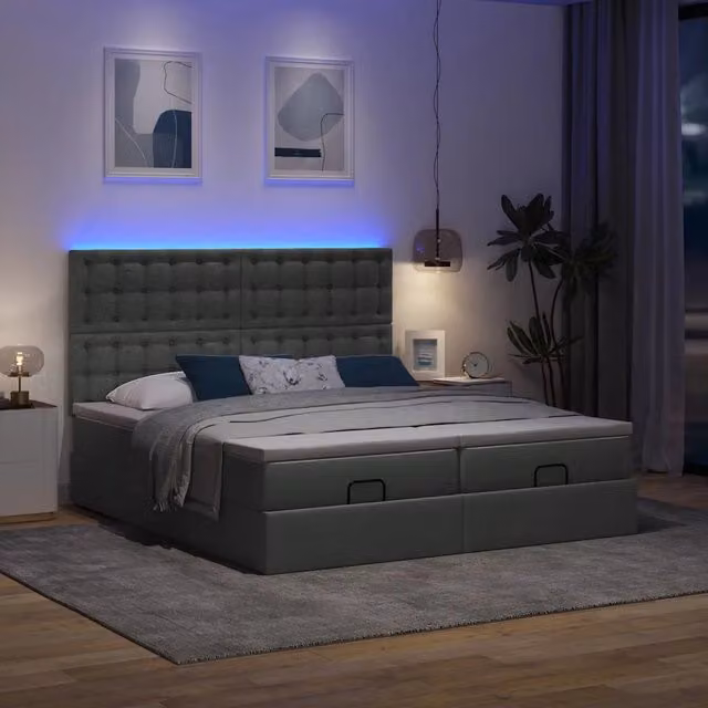 Letto con contenitore a sollevamento e base con illuminazione sottostante vidaXL, L/P: 200 x 200 cm, Grigio e Bianco