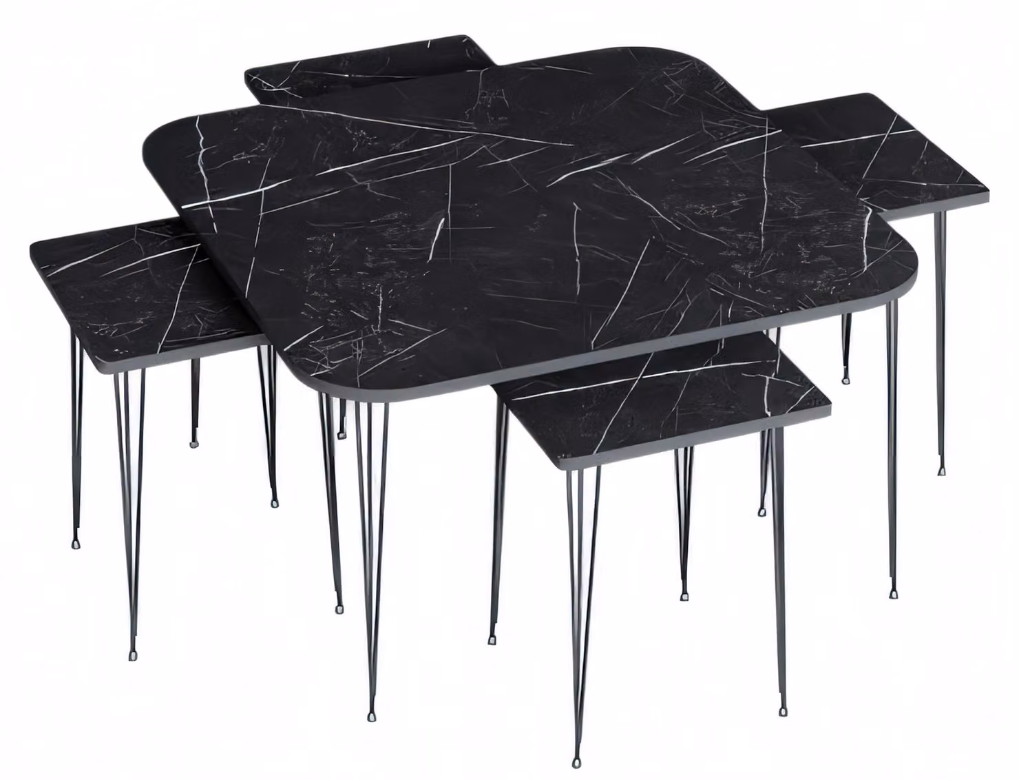 Eleganter schwarzer Holz-Couchtisch mit Beistelltischen im modernen