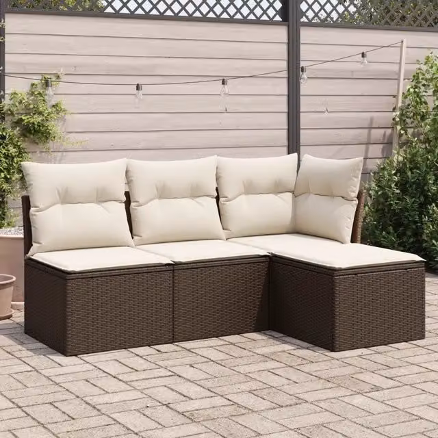 Set Divano da Giardino 4 pz con Cuscini-Sofa da Giardino-Divanetto da esterno Marrone in Polyrattan 595042