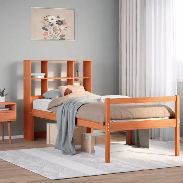 Letto Libreria VIDAXL in Legno di Pino Marrone Cera con Ripiani Laterali L/P/H: 190 x 81 x 110 cm – 1