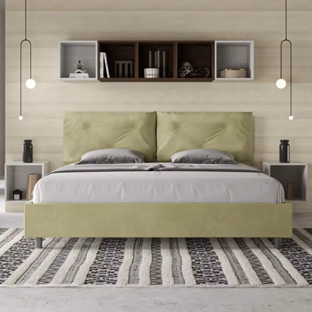 Letto matrimoniale king size con contenitore Appia Large Ityhome imbottito in microfibra colore tè verde L/P: 200 x 200 cm – 2