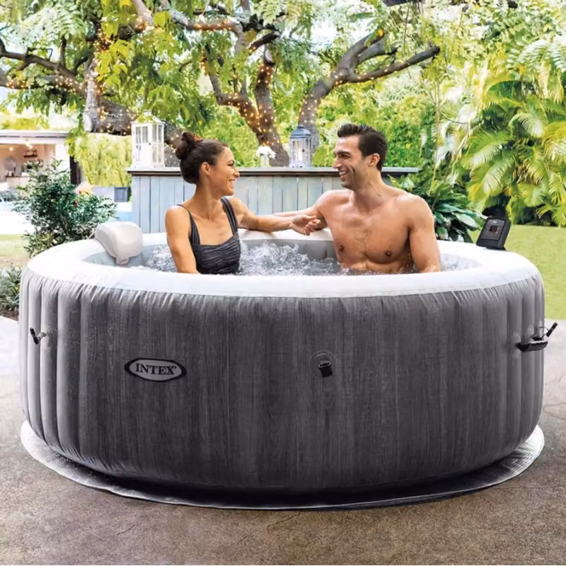 Spa gonfiabile Intex da 4 posti con idromassaggio, WiFi, luci LED e poggiatesta, colore grigio, Diametro: 196 cm, Altezza: 71 cm – 2