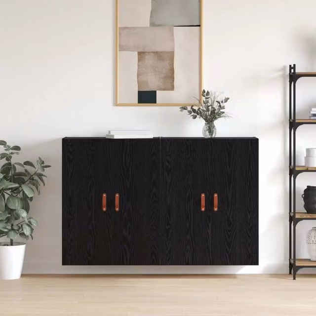 Set di 2 mobili a muro moderni vidaXL in nero opaco, L/P/H: 69,5 x 34 x 90 cm