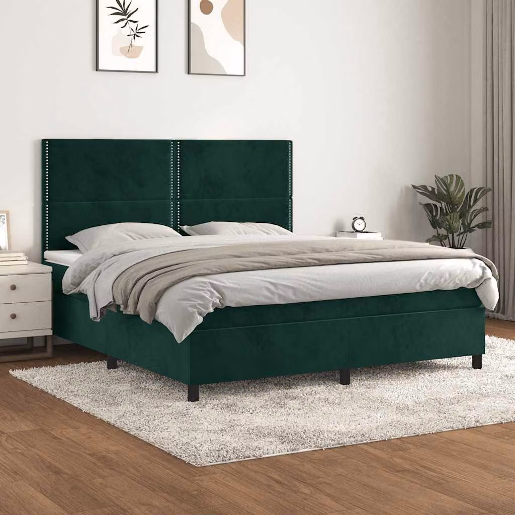 vidaXL Letto Ibrido con Giroletto a Molle e Materasso in Velluto Verde Scuro L/P: 180 x 200 cm