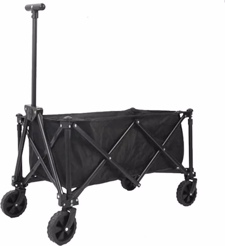 Carrello da giardino e da spiaggia - Carrello pieghevole - Grande capacità - Carrello da trasporto - Per esterni - Portatile - Nero