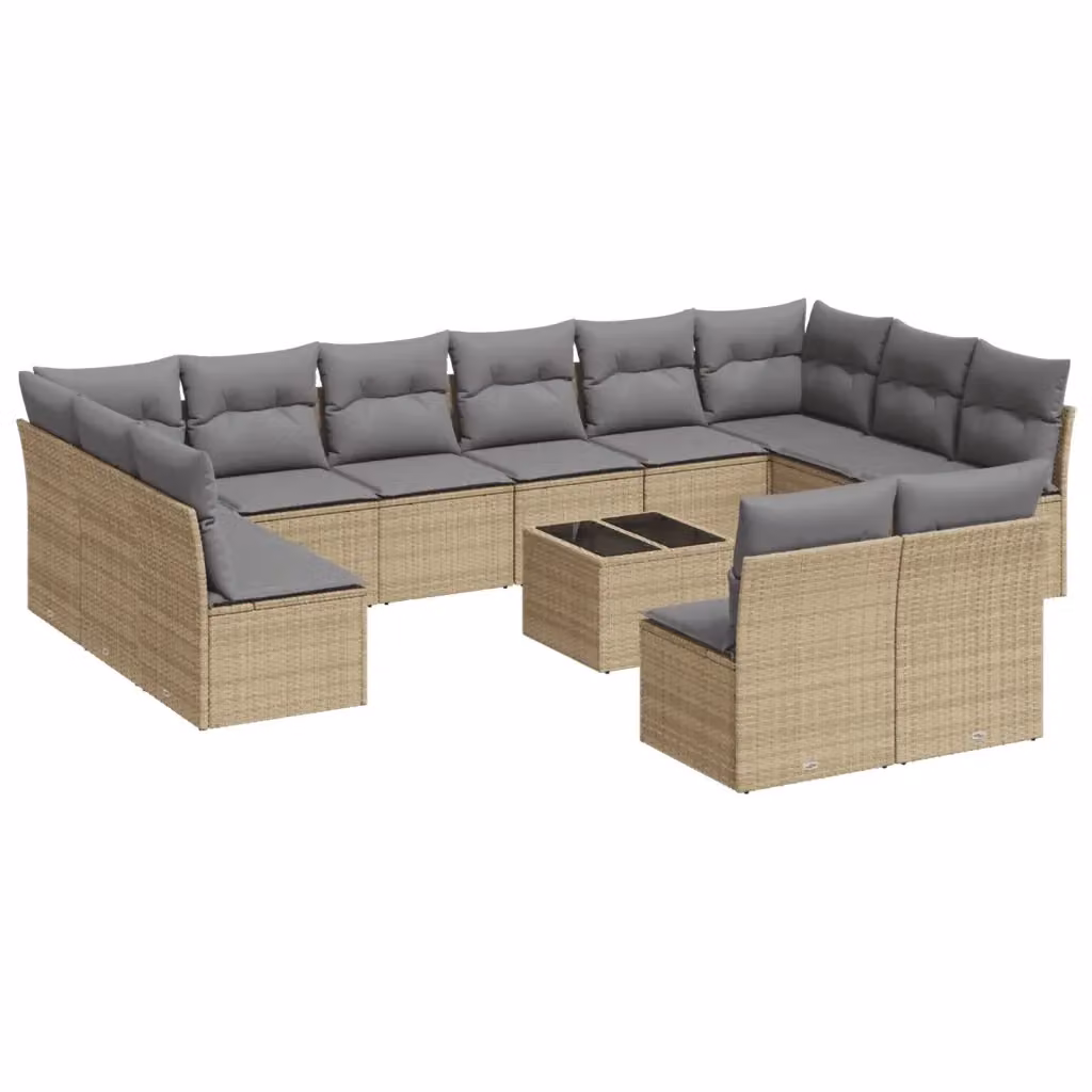 Set Divano da Giardino VIDAXL in Polyrattan Beige con 13 Cuscini a Forma a U – 2