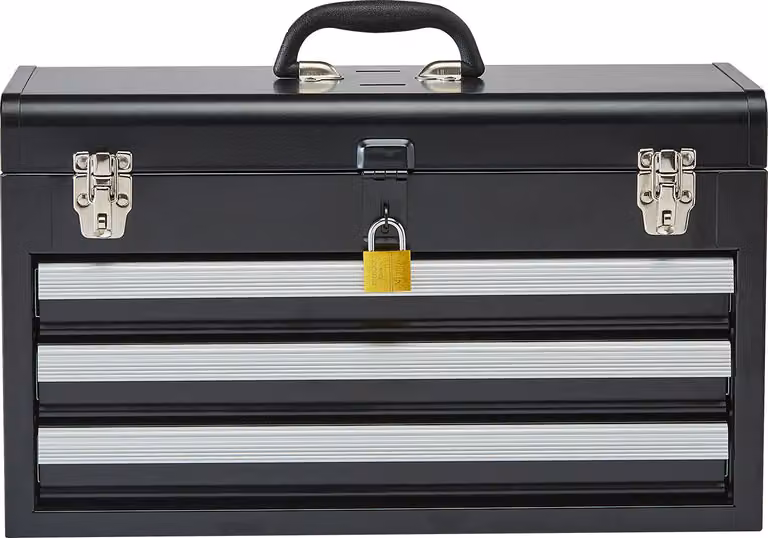 Cassetta degli attrezzi in metallo SucceBuy - 52,1 cm, portatile, con 3 cassetti, interno in EVA, estrazione con cuscinetti a sfera, meccanismo di bloccaggio, verniciatura a polvere, organizzatore di attrezzi multifunzionale