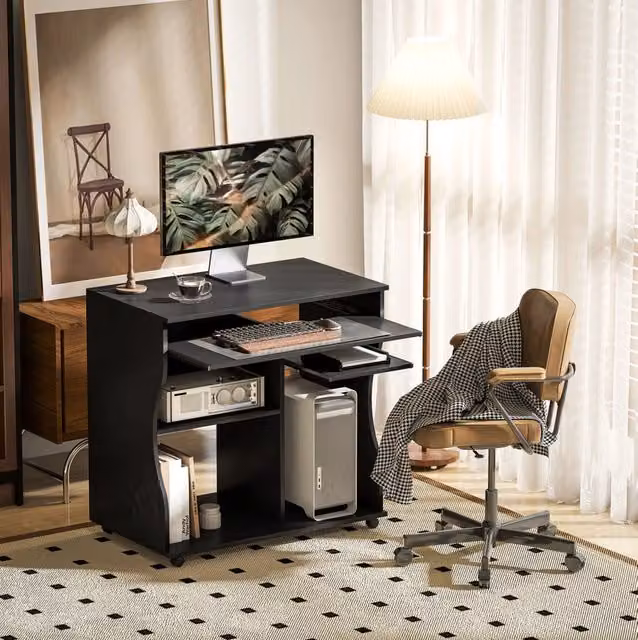 Scrivania porta PC con ruote nera 80 x 48 x 75 cm